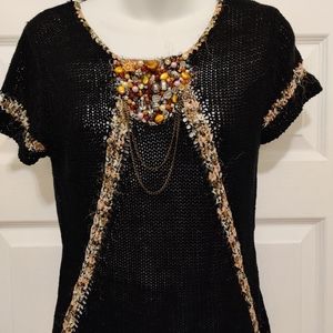 Black beaded short sleeve sweater Size Medium